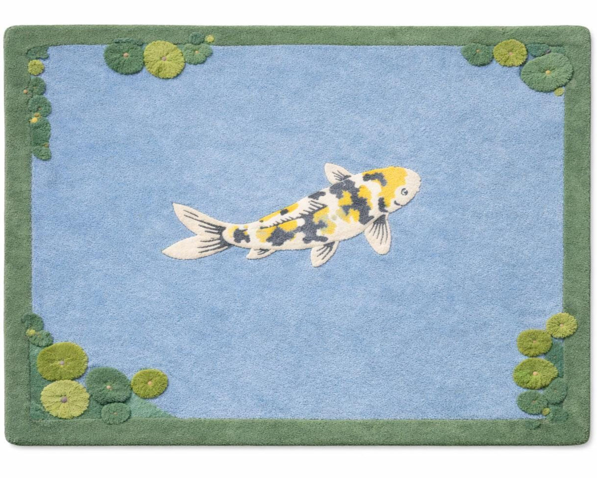 Koi Fish and Lily Pad Wool Rug – Hand Tufted Japanese Zen Rug – image 1