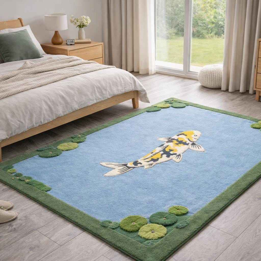 Koi Fish and Lily Pad Wool Rug – Hand Tufted Japanese Zen Rug