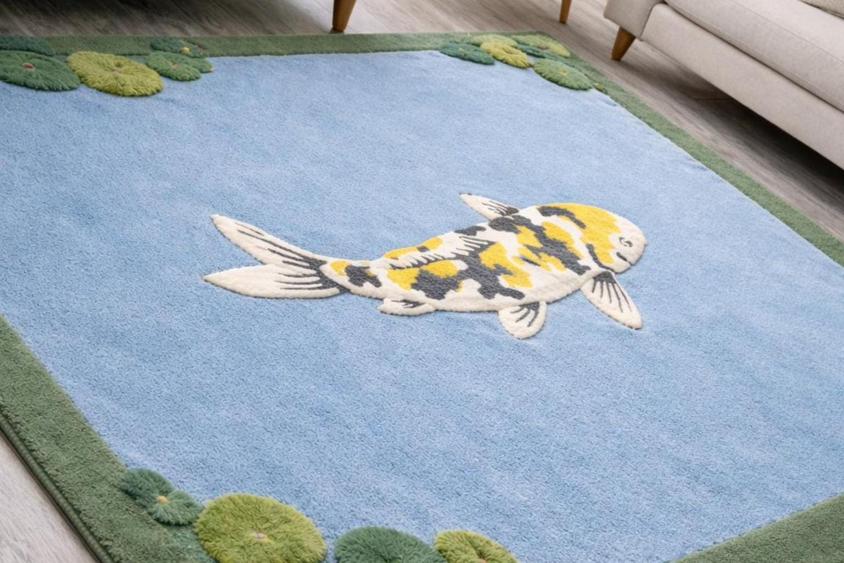 Koi Fish and Lily Pad Wool Rug – Hand Tufted Japanese Zen Rug