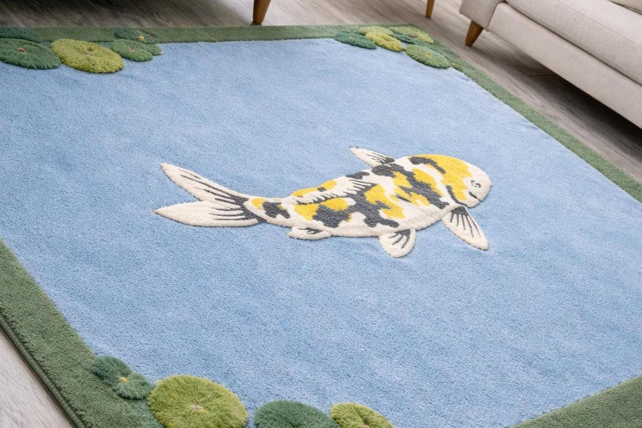 Koi Fish and Lily Pad Wool Rug – Hand Tufted Japanese Zen Rug