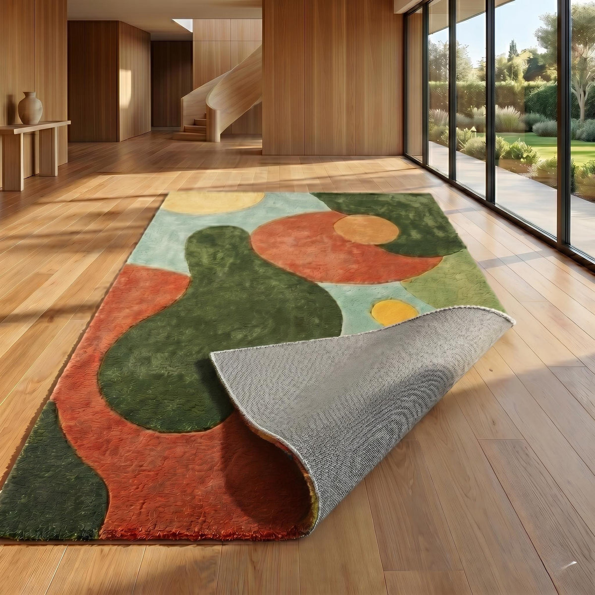 Terracotta, Mustard and Green Mid Century Rug – Hand Tufted Wool Rug – image 7