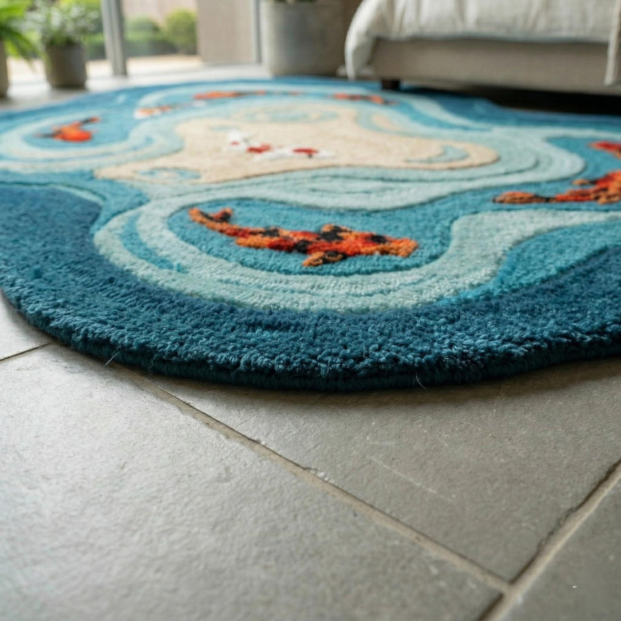 Koi Pond Wool Rug – Hand Tufted Japanese Zen Living Room Rug – image 5