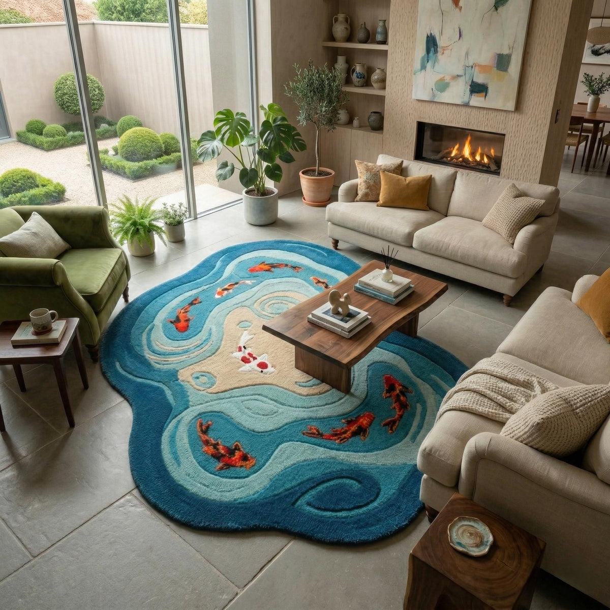Koi Pond Wool Rug – Hand Tufted Japanese Zen Living Room Rug – image 6