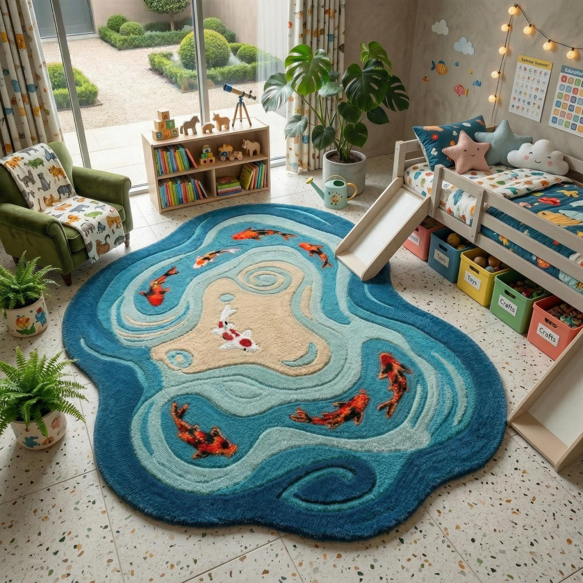 Koi Pond Wool Rug – Hand Tufted Japanese Zen Living Room Rug – image 4