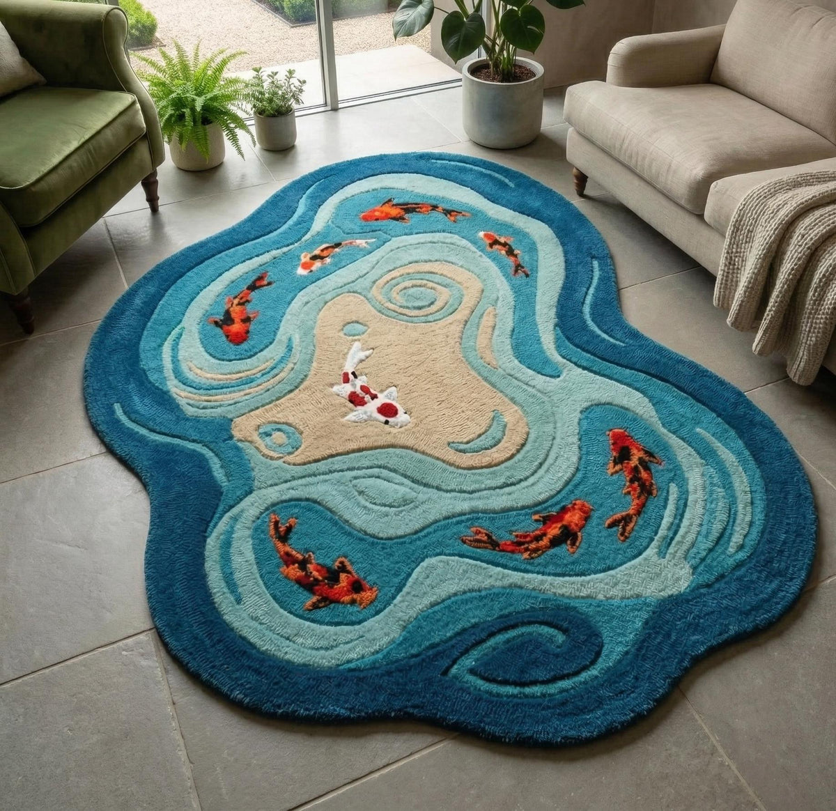 Koi Pond Wool Rug – Hand Tufted Japanese Zen Living Room Rug – image 7