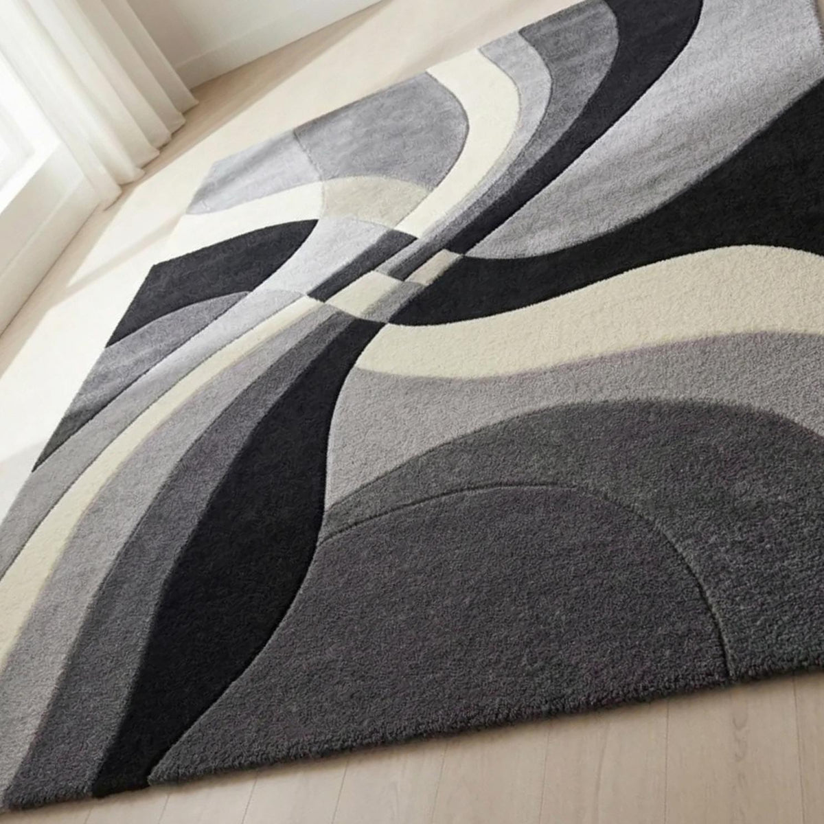 Ivory and Black Abstract Sculptural Rug – Hand Tufted Wool Rug – image 2
