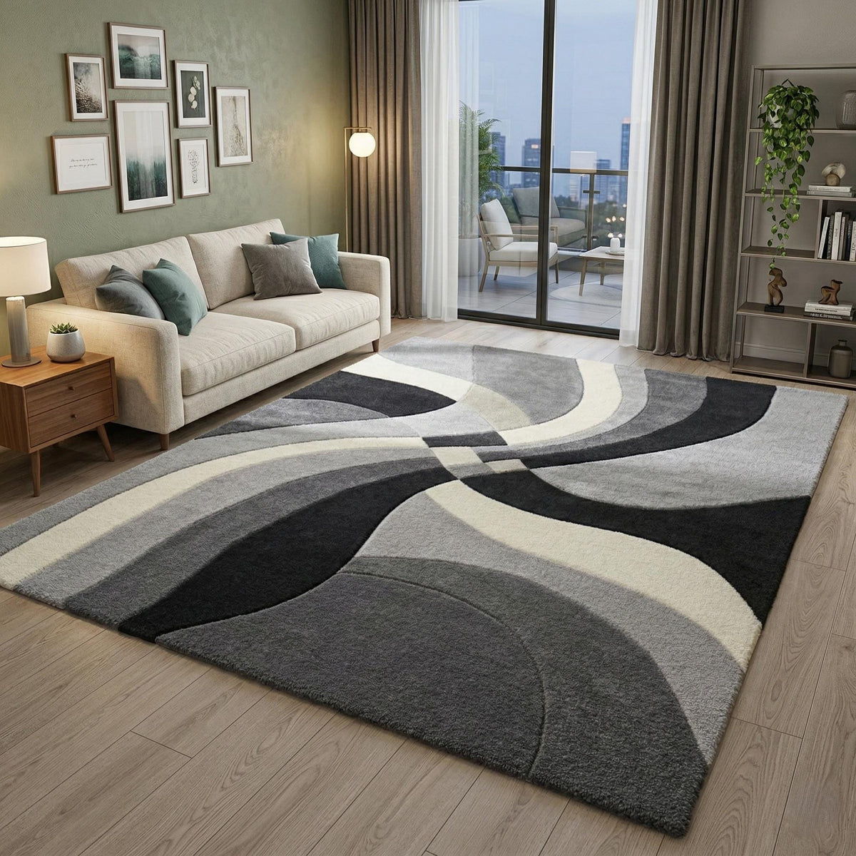 Ivory and Black Abstract Sculptural Rug – Hand Tufted Wool Rug – image 8