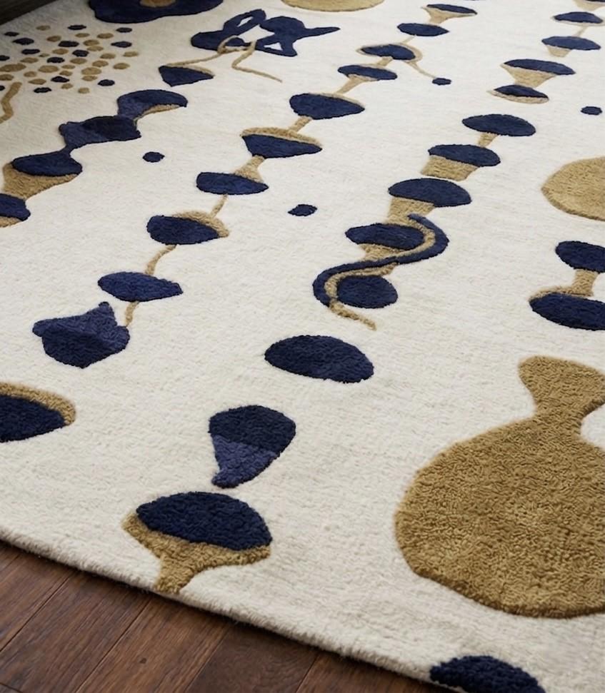 Navy, Gold and Ivory Abstract Wool Rug – Hand Tufted Sculpted Rug – image 3