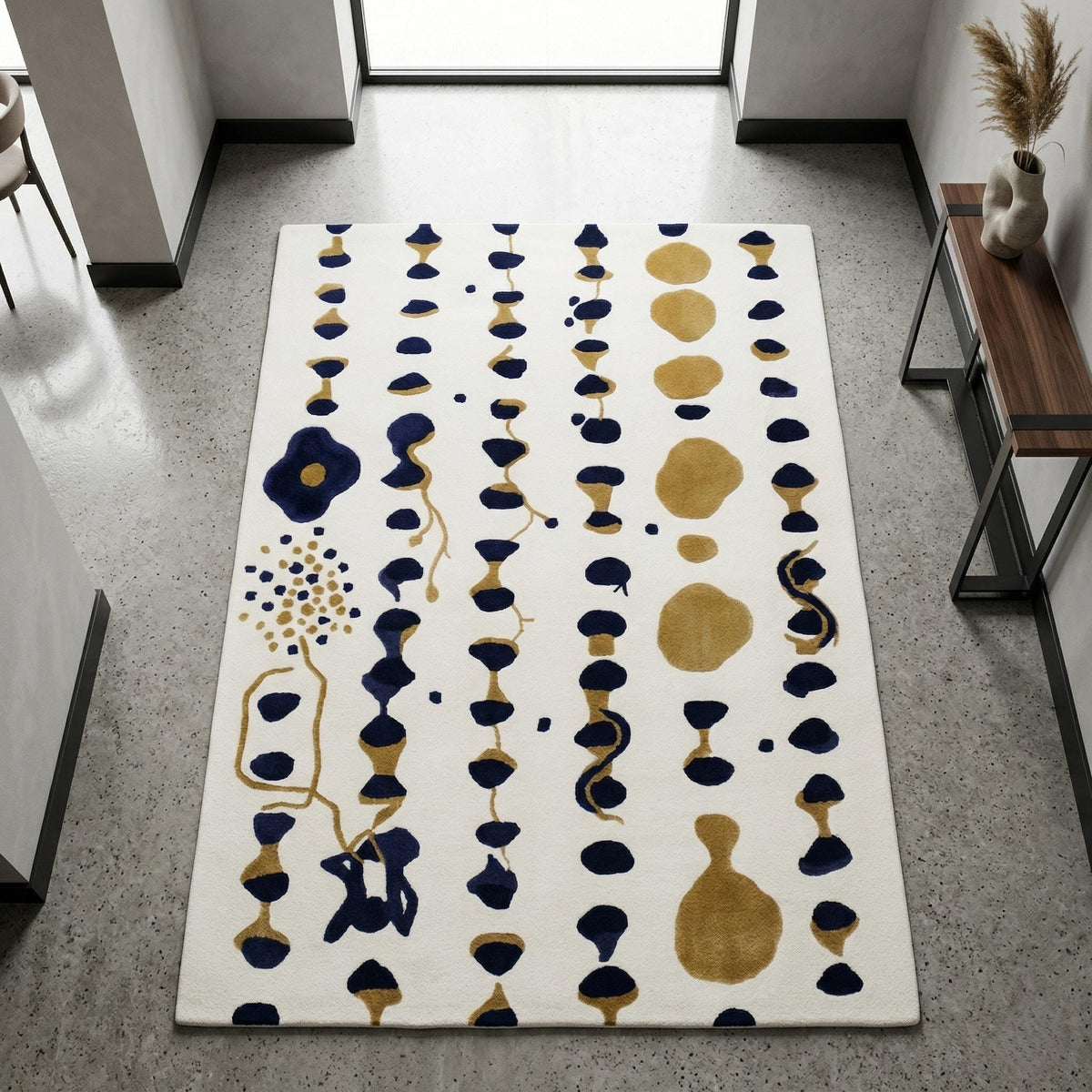 Navy, Gold and Ivory Abstract Wool Rug – Hand Tufted Sculpted Rug – image 1
