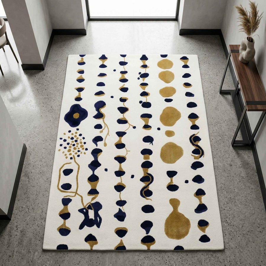 Navy, Gold and Ivory Abstract Wool Rug – Hand Tufted Sculpted Rug