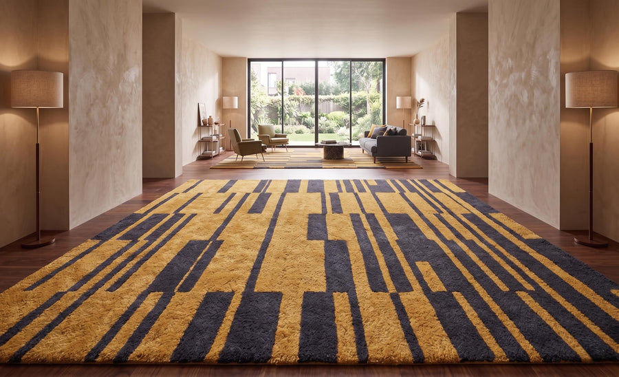 Mustard and Black Geometric Wool Rug – Hand Tufted Modern Rug – image 2