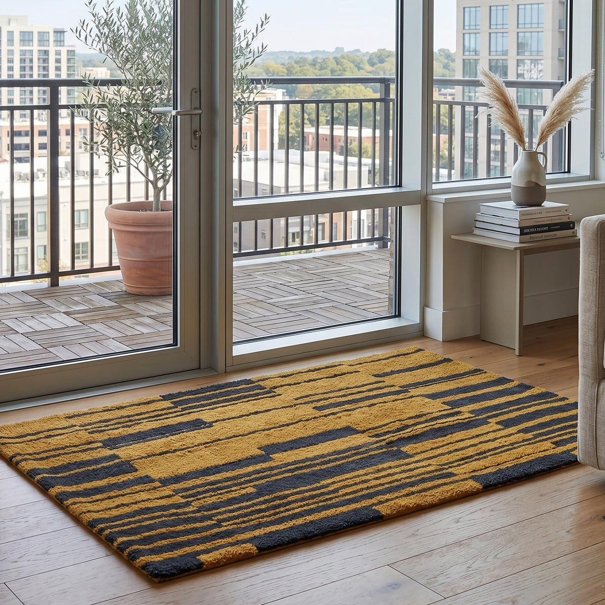 Mustard and Black Geometric Wool Rug – Hand Tufted Modern Rug – image 8