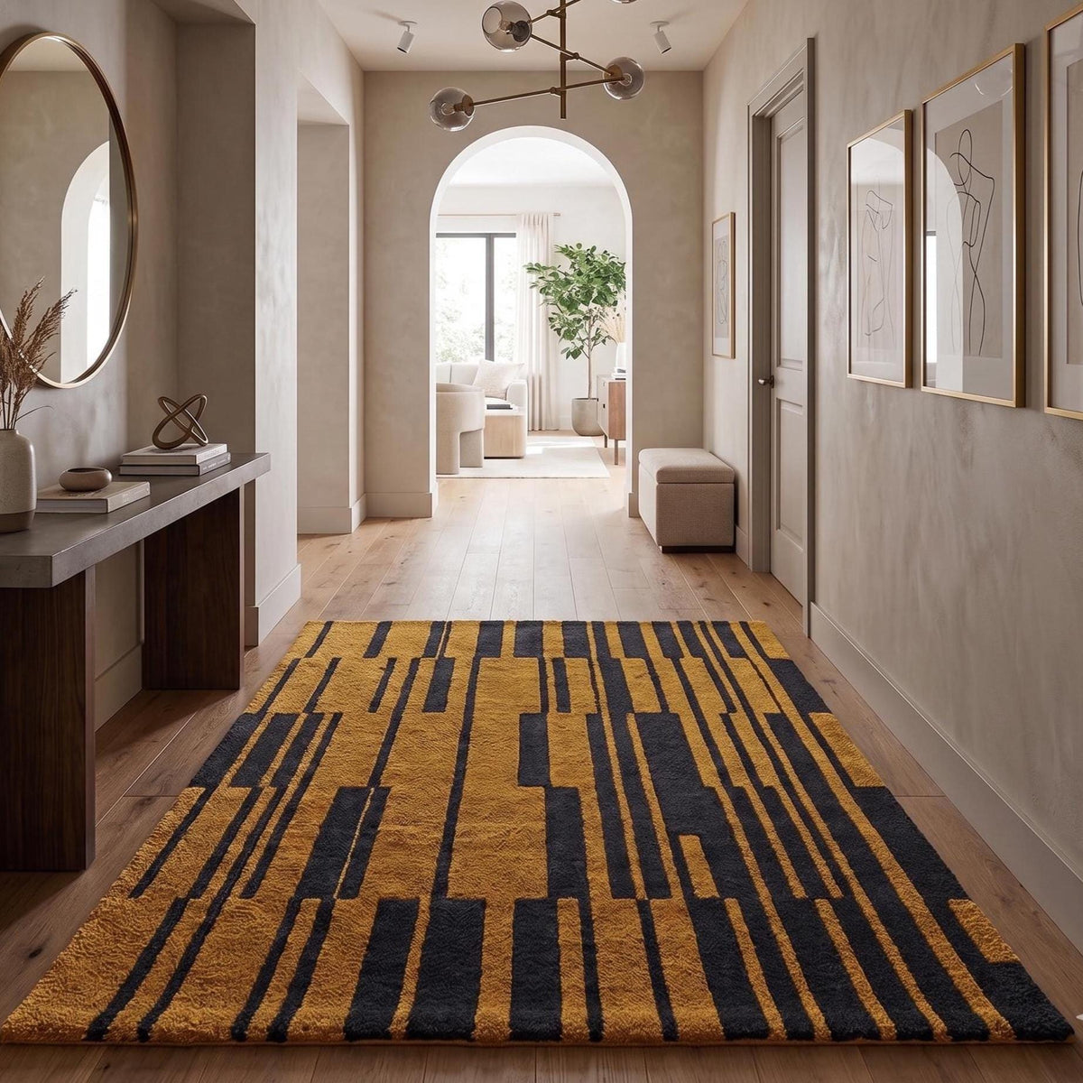 Mustard and Black Geometric Wool Rug – Hand Tufted Modern Rug – image 1