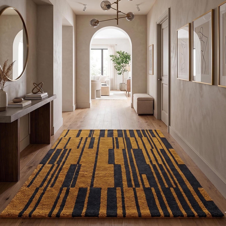 Mustard and Black Geometric Wool Rug – Hand Tufted Modern Rug – image 1
