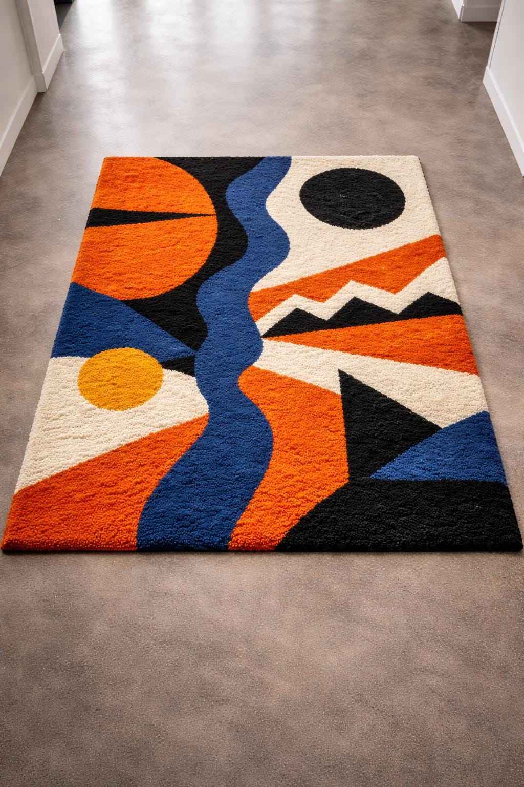Blue, Ivory and Black Abstract Wool Rug – Hand Tufted Funky Rug – image 1