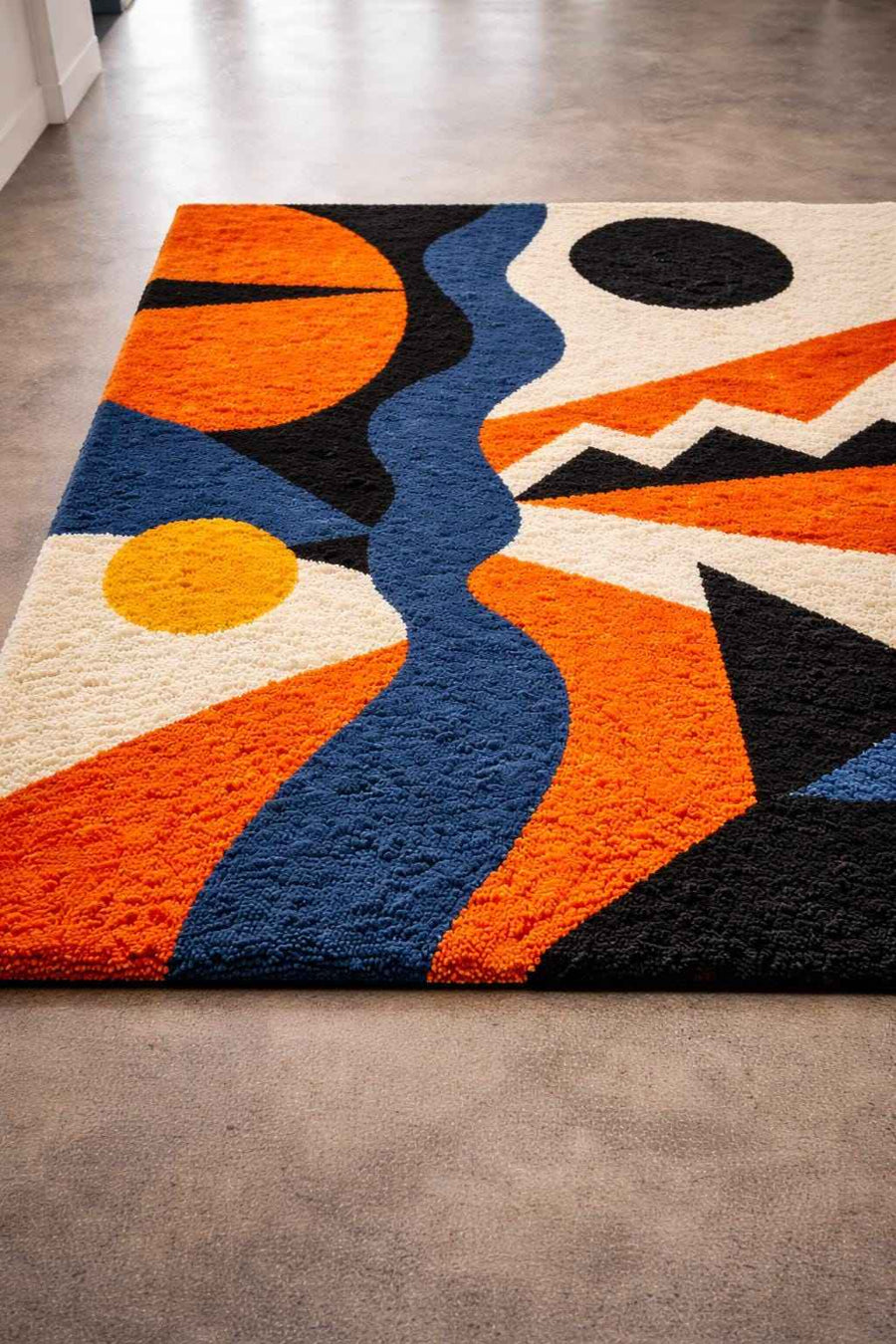 Blue, Ivory and Black Abstract Wool Rug – Hand Tufted Funky Rug