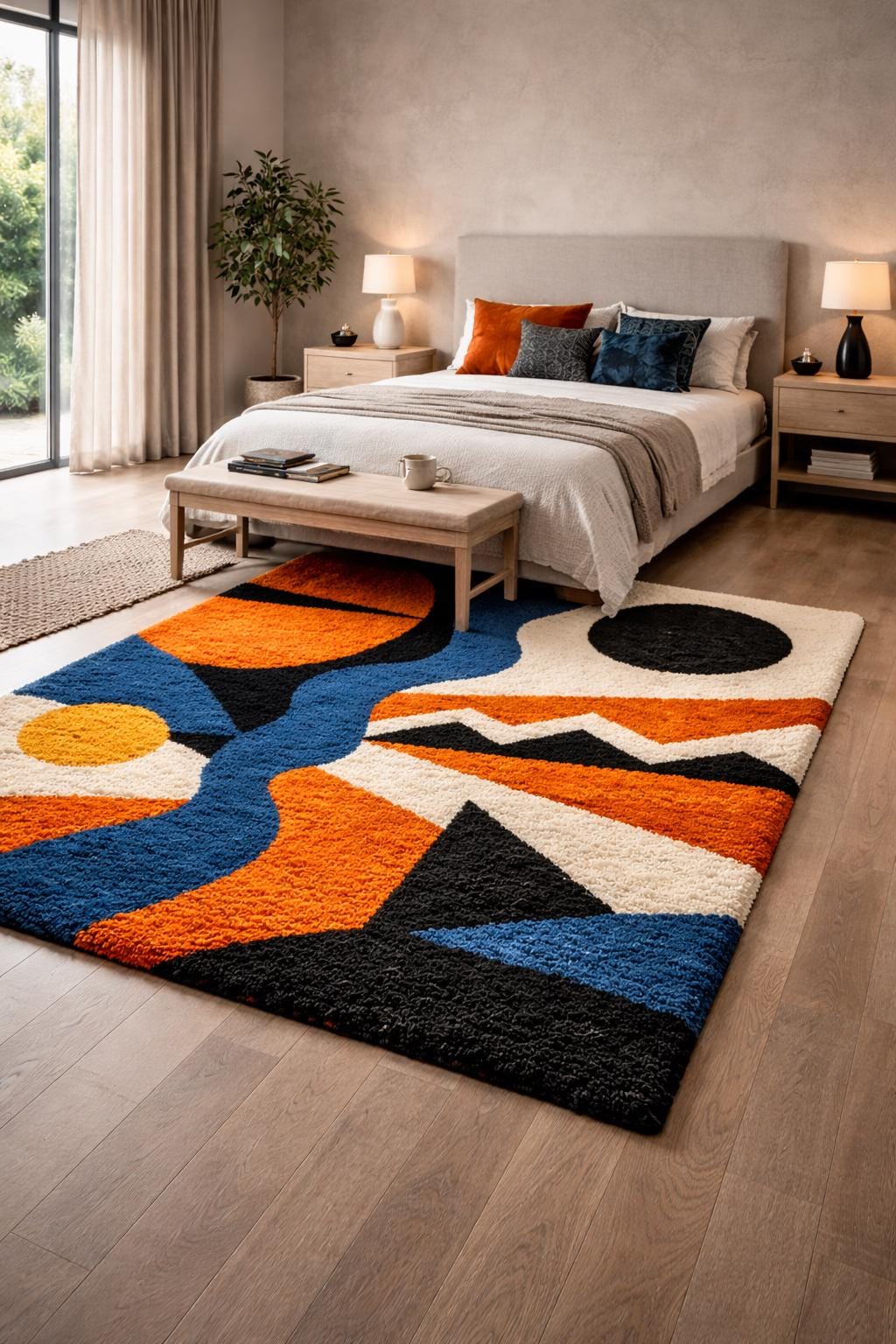 Blue, Ivory and Black Abstract Wool Rug – Hand Tufted Funky Rug – image 6