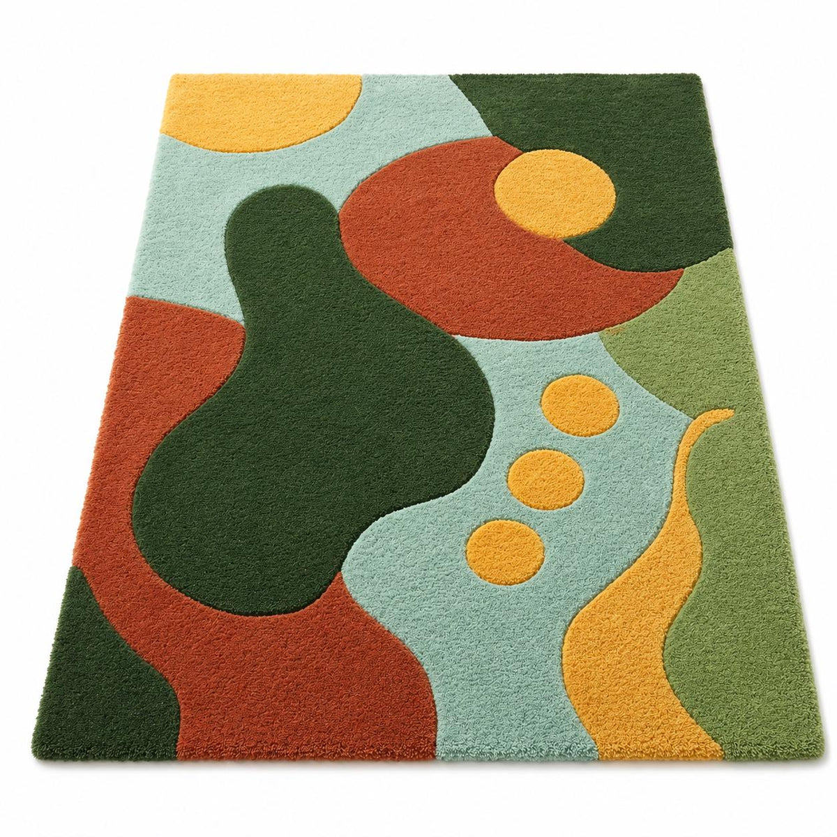 Terracotta, Mustard and Green Mid Century Rug – Hand Tufted Wool Rug – image 4