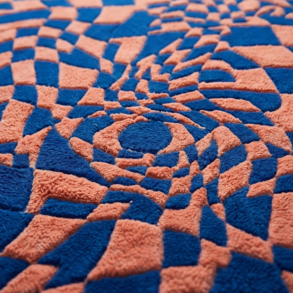 Blue and Pink Optical Illusion Rug – Hand Tufted Checkerboard Wool Rug – image 4