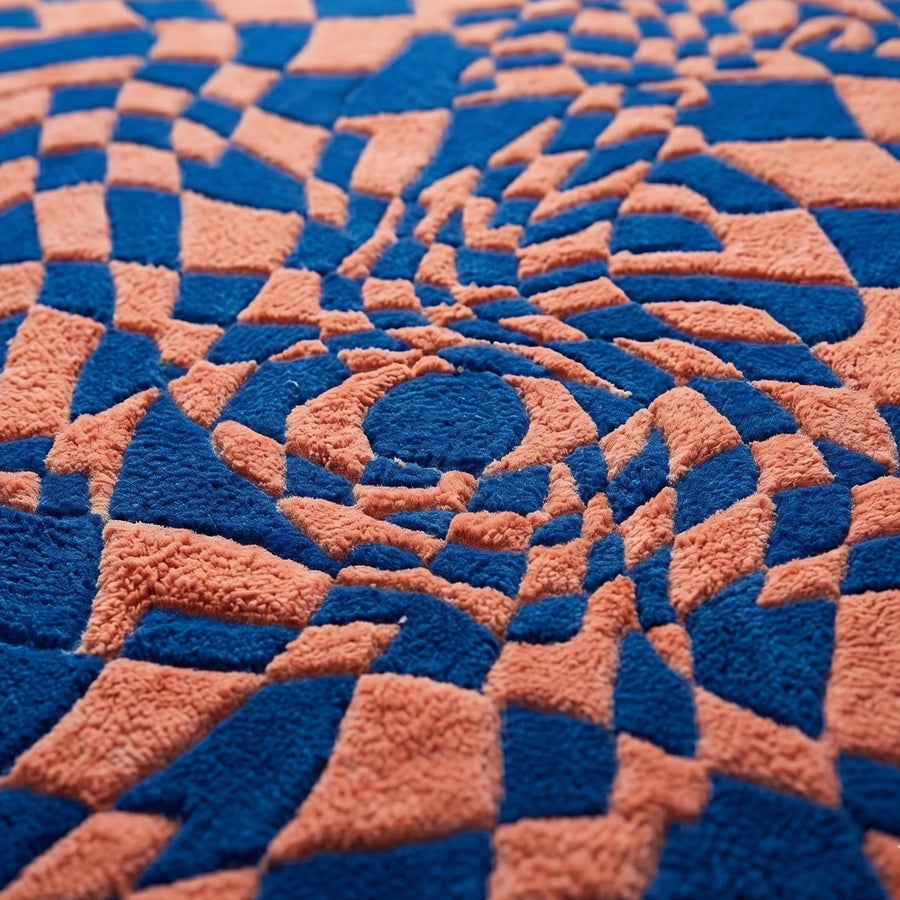 Blue and Pink Optical Illusion Rug – Hand Tufted Checkerboard Wool Rug – image 4