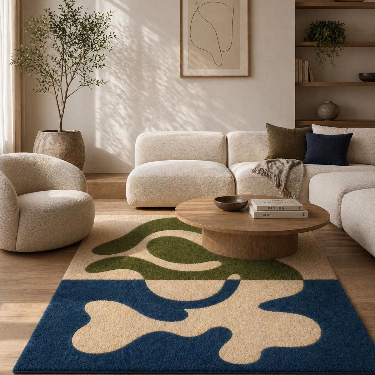 Blue Green Minimalist Wool Runner – Hand Tufted Hallway Runner Rug – image 4
