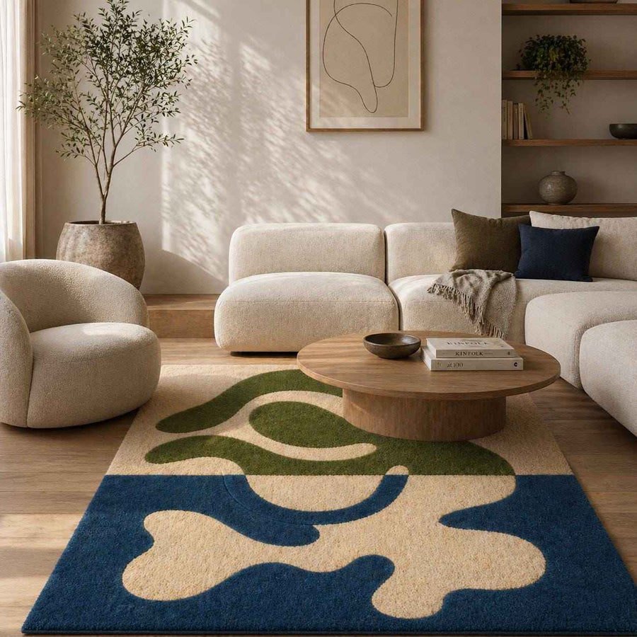 Blue Green Minimalist Wool Runner – Hand Tufted Hallway Runner Rug