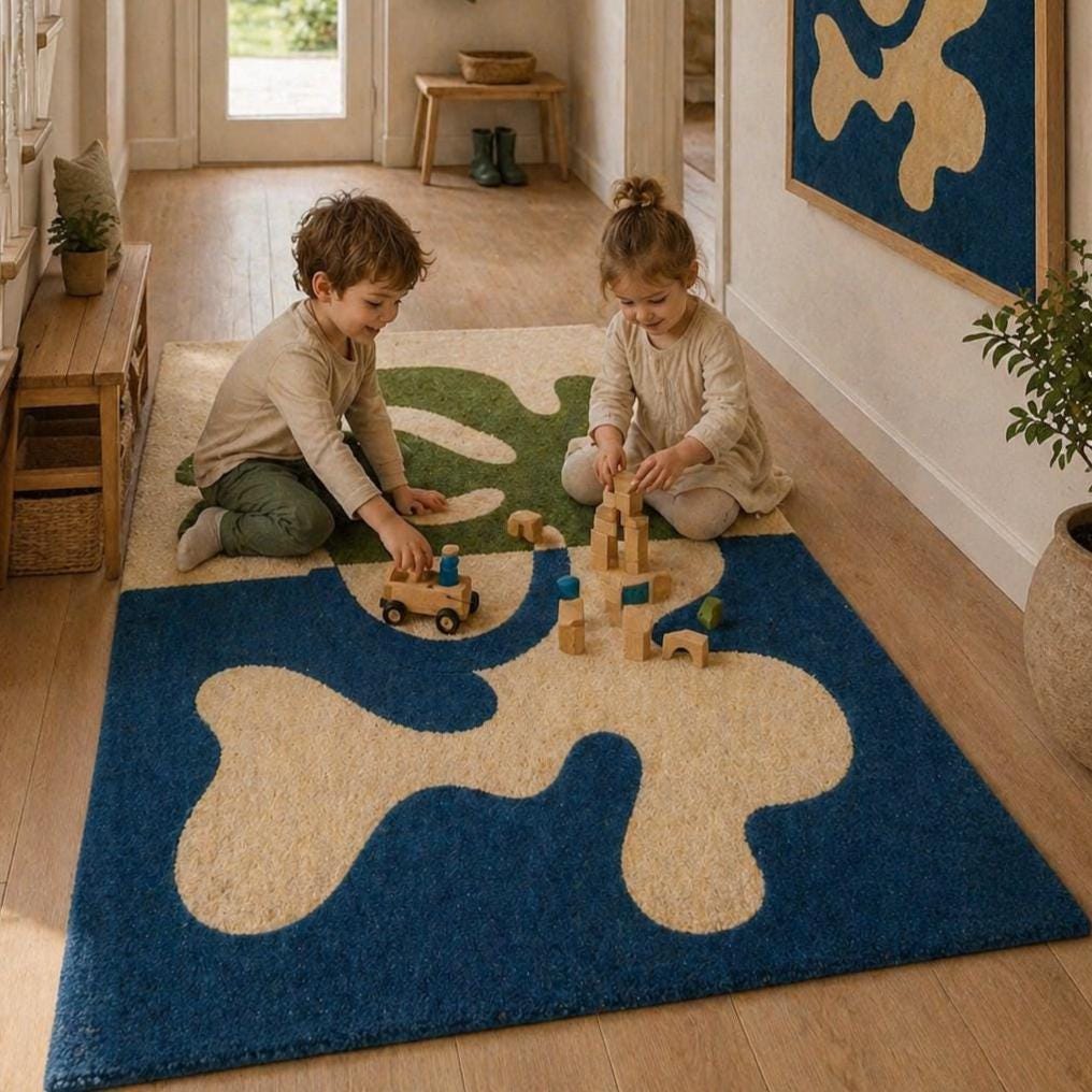 Blue Green Minimalist Wool Runner – Hand Tufted Hallway Runner Rug – image 3