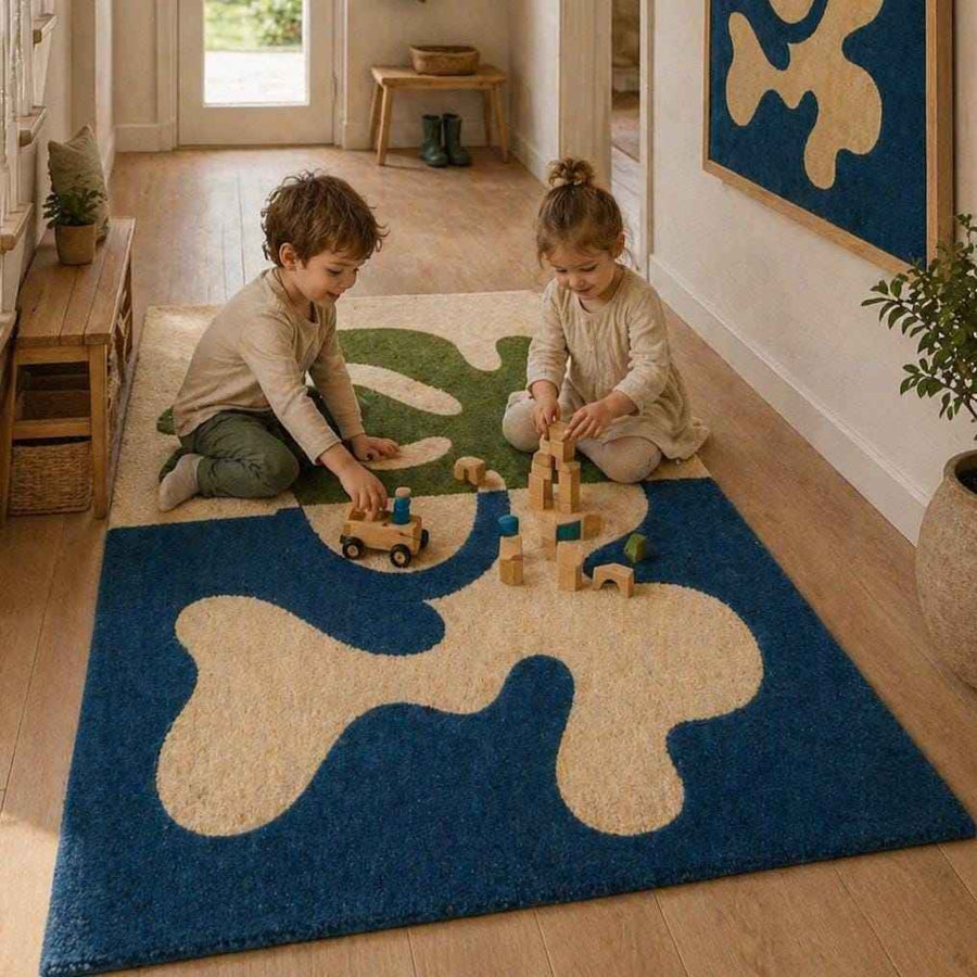 Blue Green Minimalist Wool Runner – Hand Tufted Hallway Runner Rug