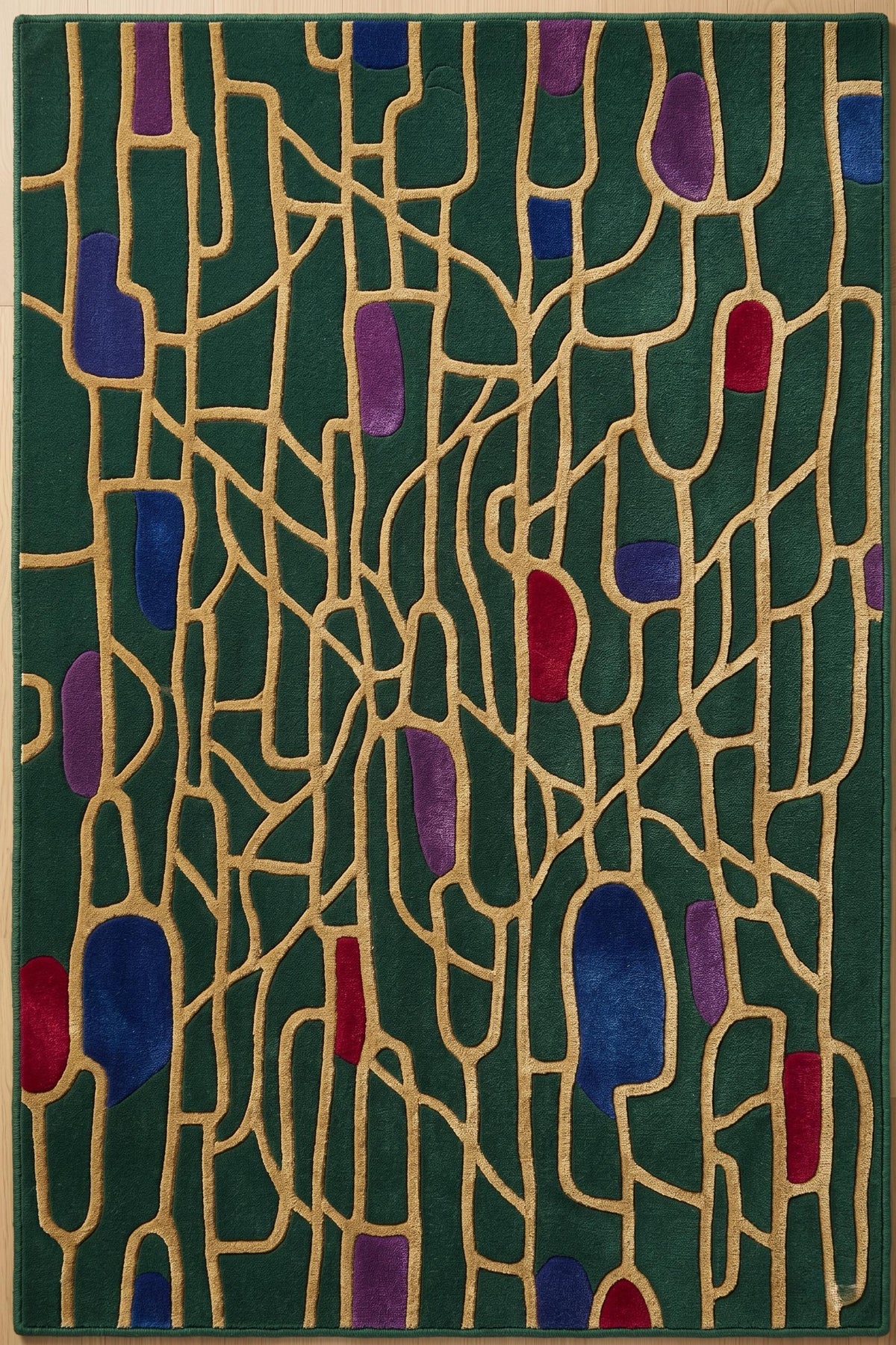 Emerald Green and Gold Geometric Rug – Hand Tufted Abstract Wool Rug – image 6