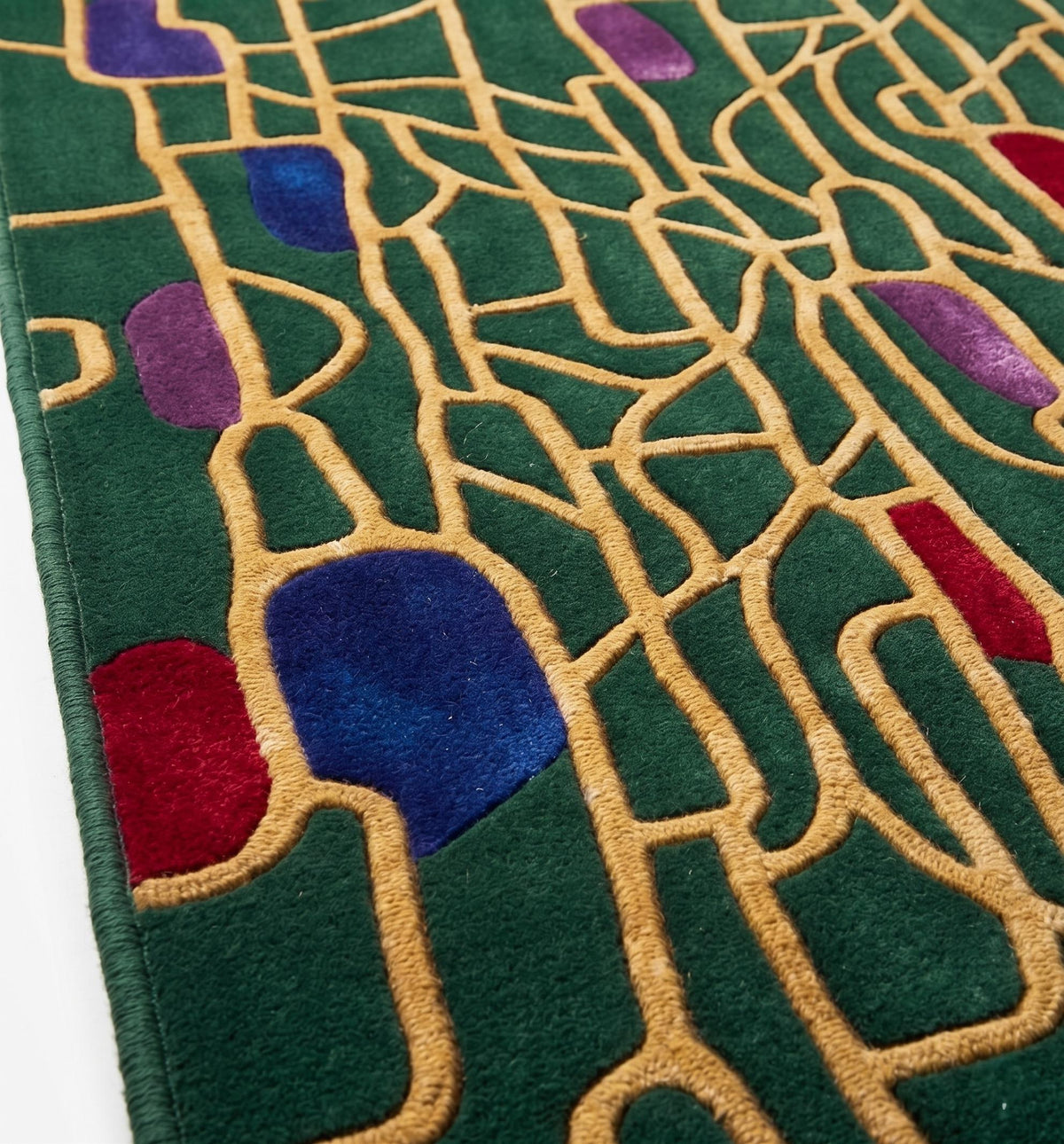 Emerald Green and Gold Geometric Rug – Hand Tufted Abstract Wool Rug – image 7