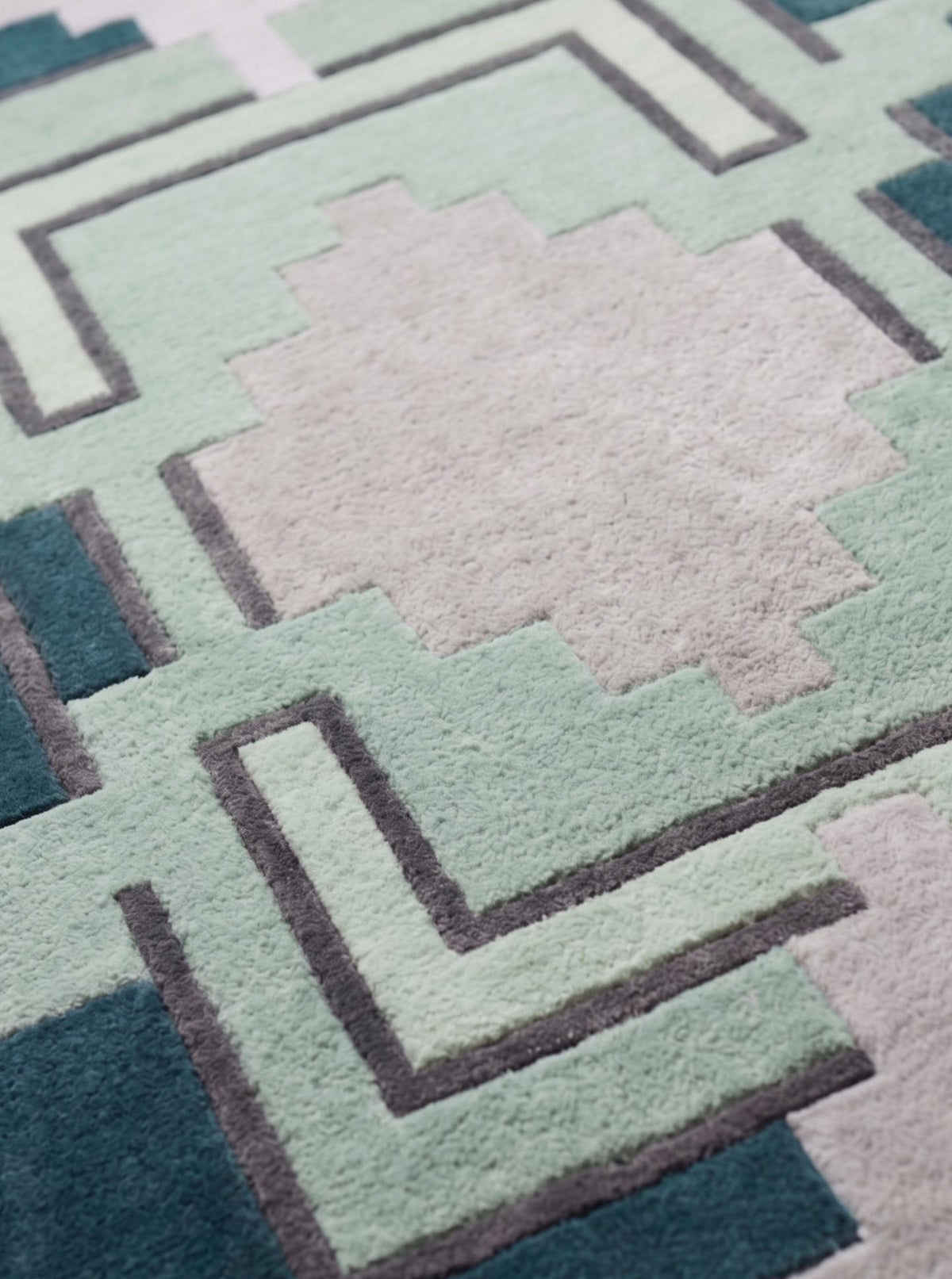 Teal Aztec Geometric Wool Runner – Hand Tufted Hallway Runner Rug – image 7