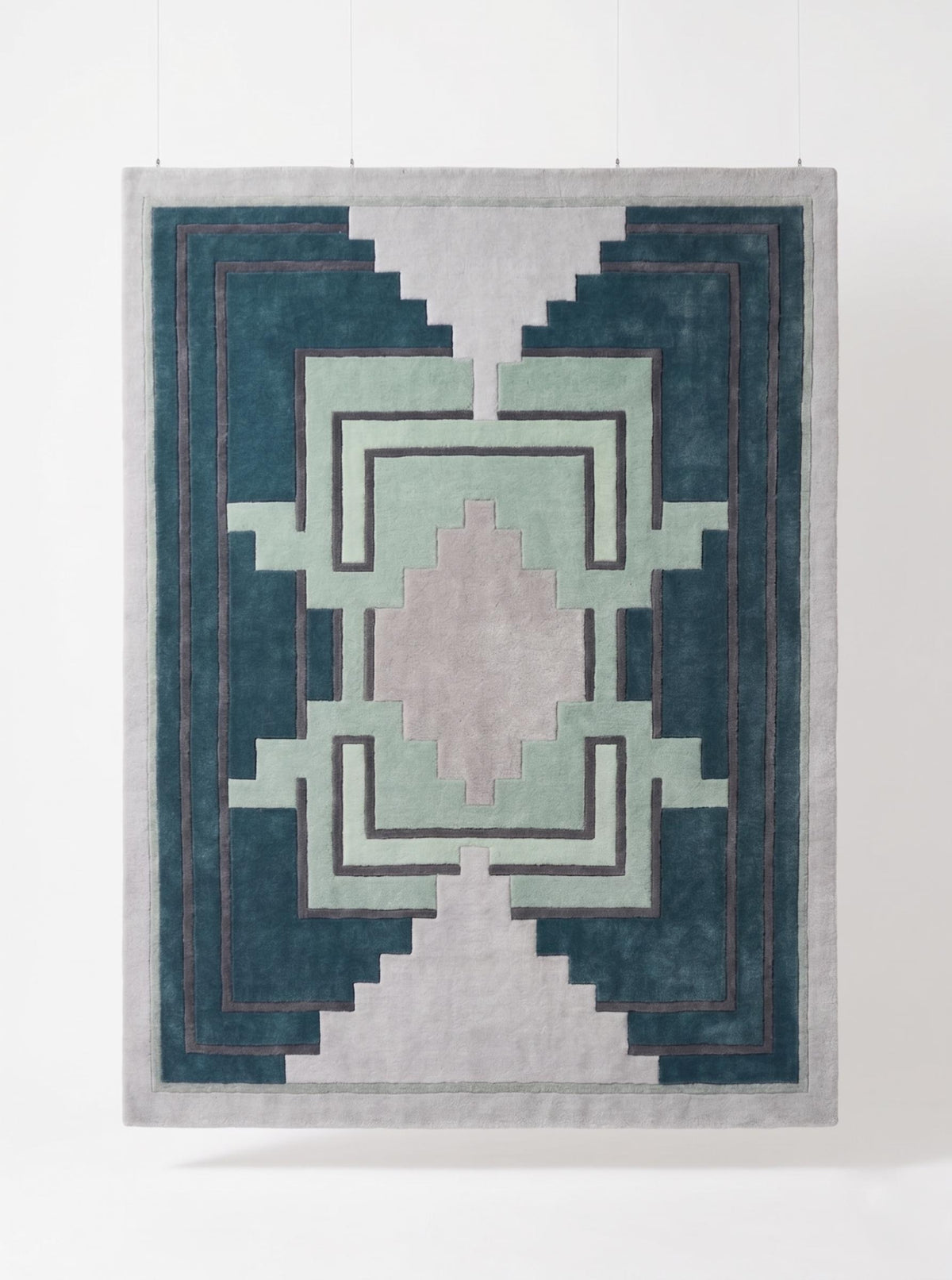 Teal Aztec Geometric Wool Runner – Hand Tufted Hallway Runner Rug – image 5