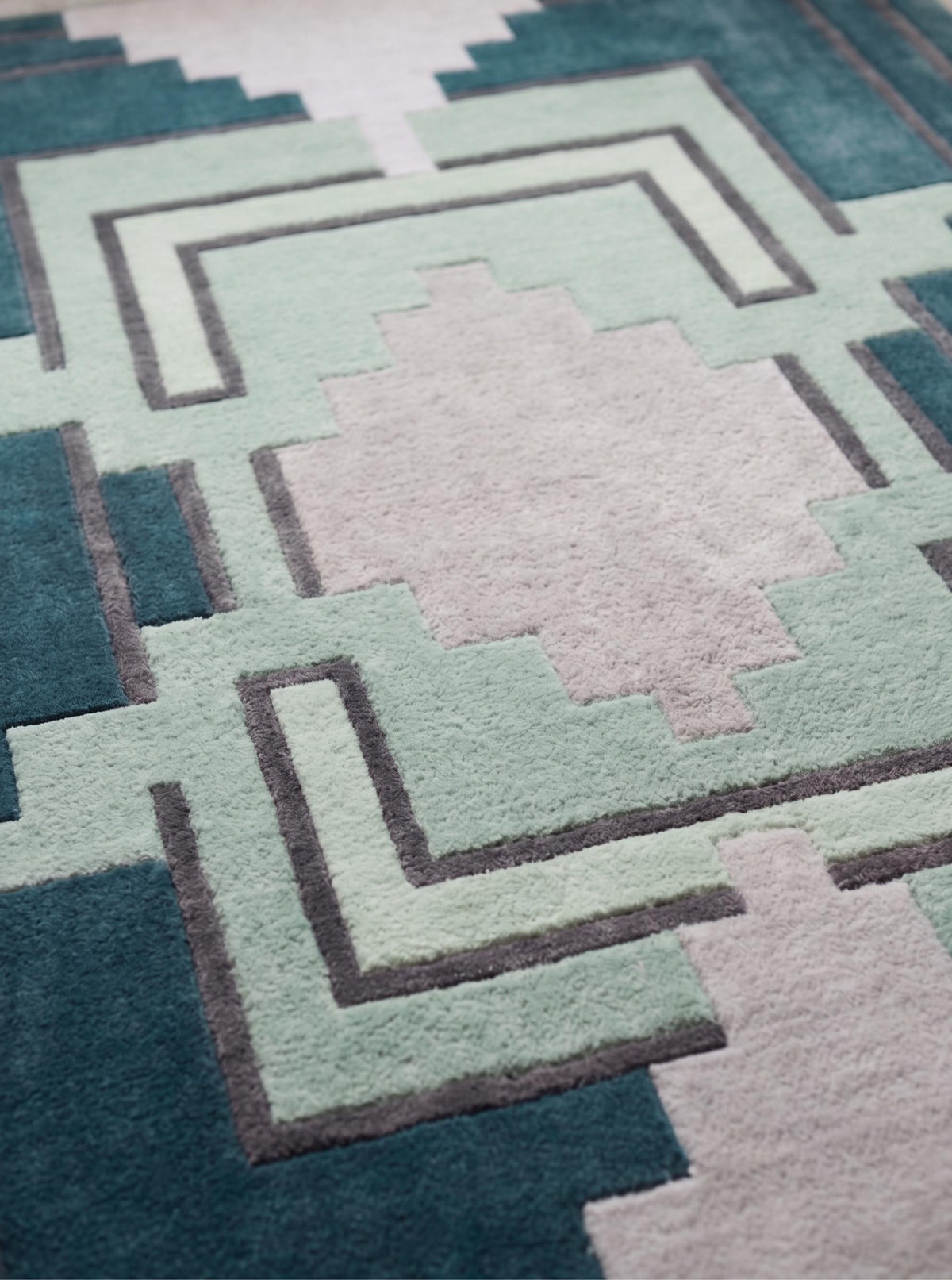 Teal Aztec Geometric Wool Runner – Hand Tufted Hallway Runner Rug – image 4