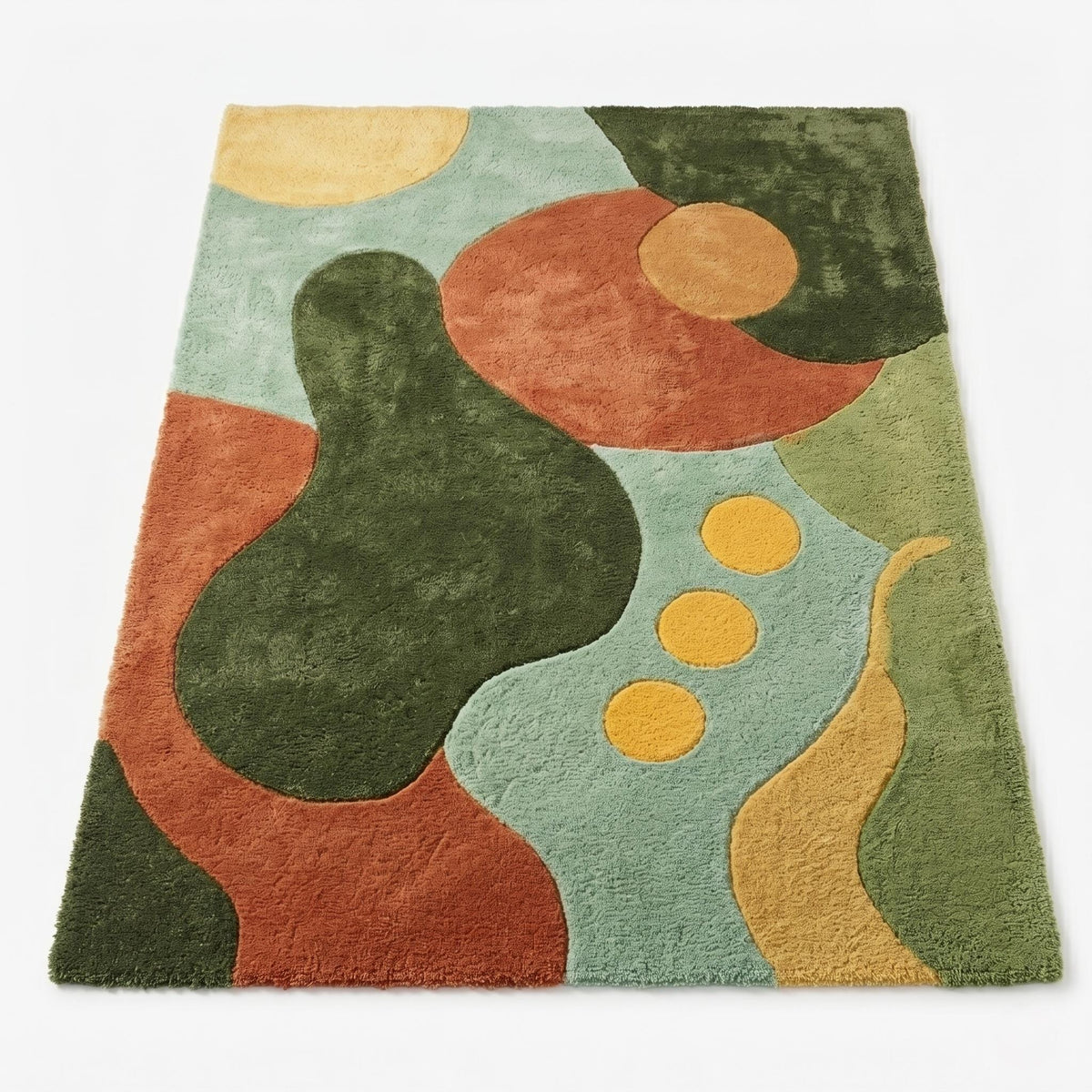 Terracotta, Mustard and Green Mid Century Rug – Hand Tufted Wool Rug – image 6