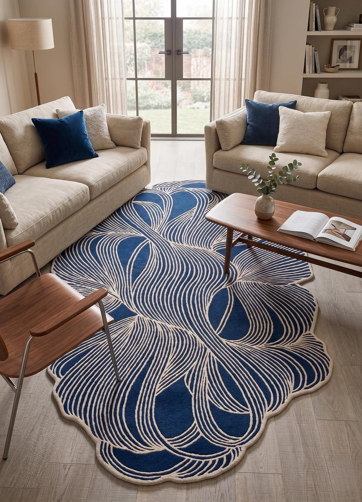 Blue Abstract Wool Runner – Hand Tufted Sculpted Hallway Runner – image 8