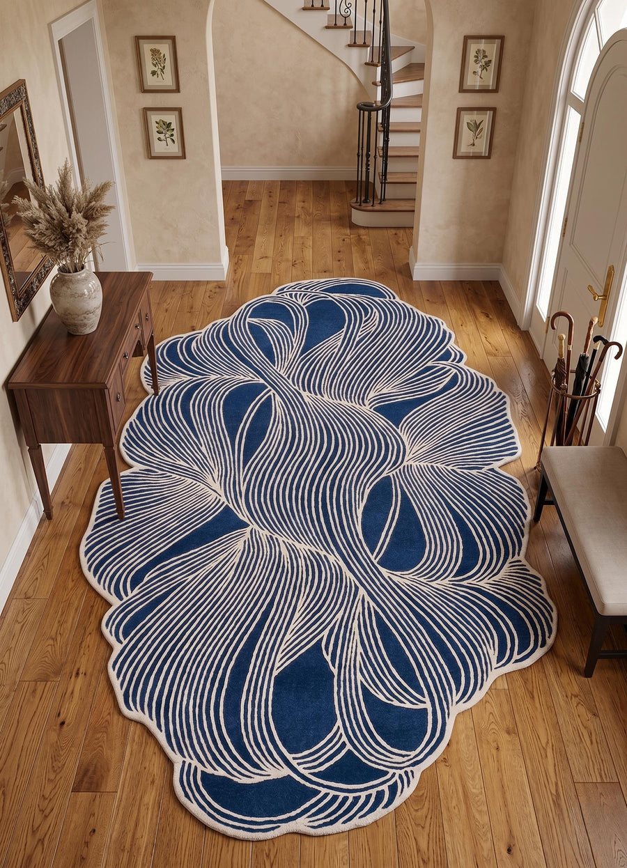 Blue Abstract Wool Runner – Hand Tufted Sculpted Hallway Runner – image 2