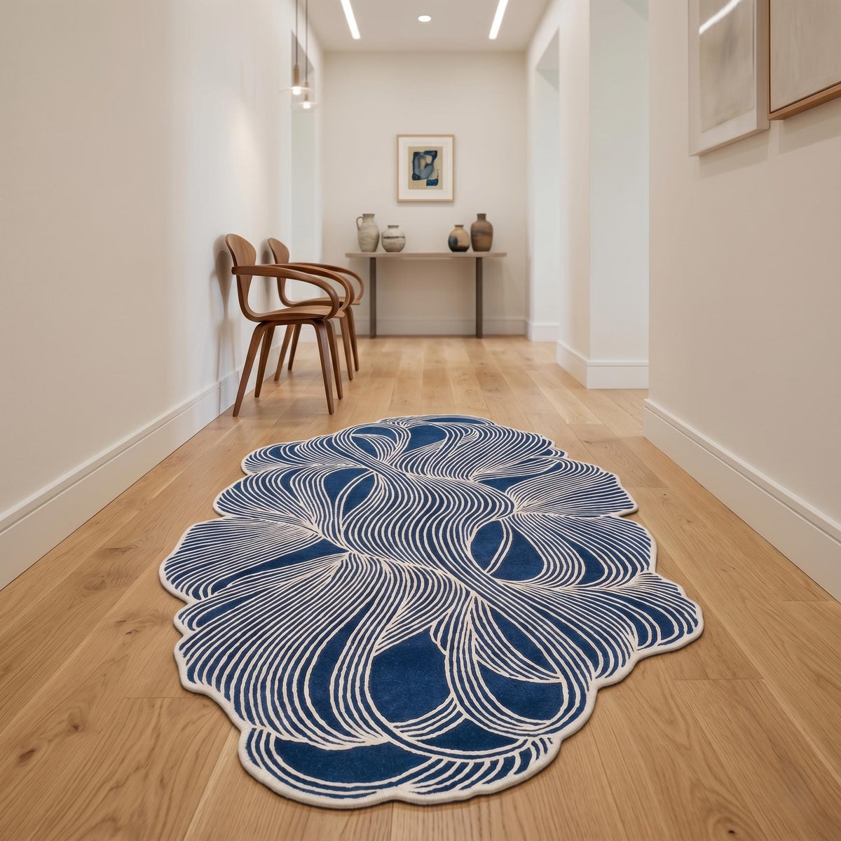 Blue Abstract Wool Runner – Hand Tufted Sculpted Hallway Runner – image 1