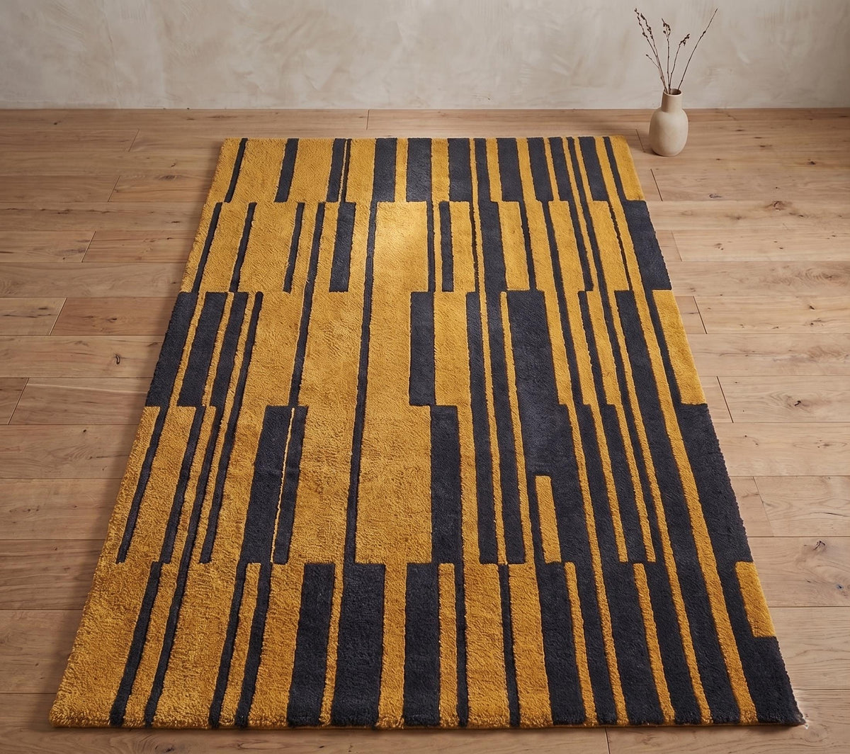 Mustard and Black Geometric Wool Rug – Hand Tufted Modern Rug – image 3