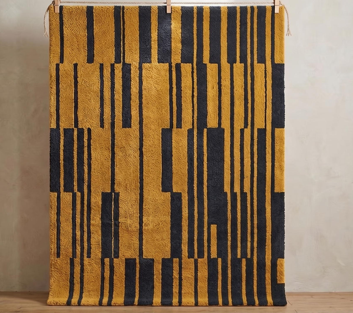 Mustard and Black Geometric Wool Rug – Hand Tufted Modern Rug – image 6