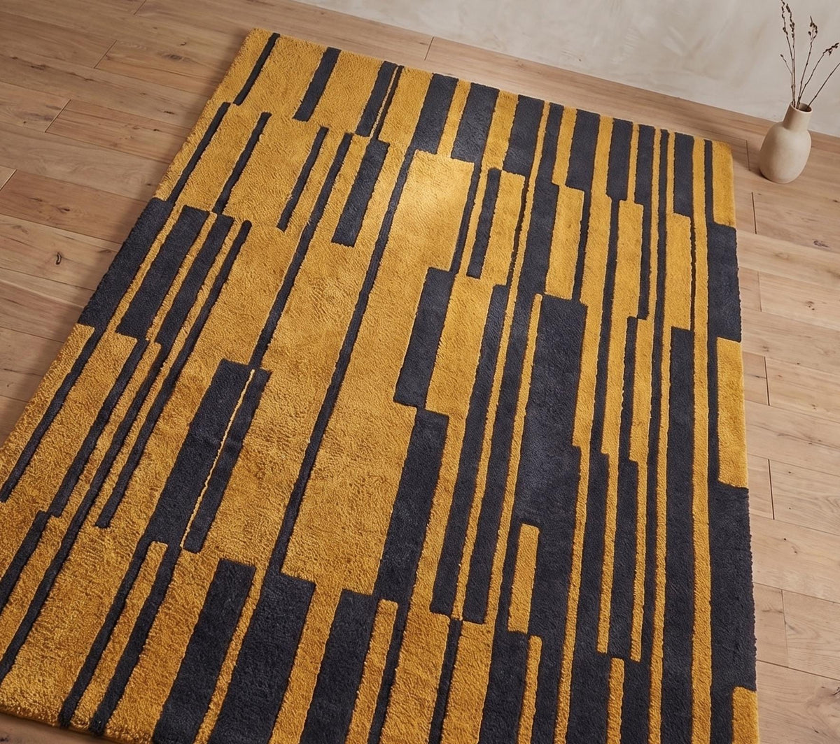 Mustard and Black Geometric Wool Rug – Hand Tufted Modern Rug – image 9