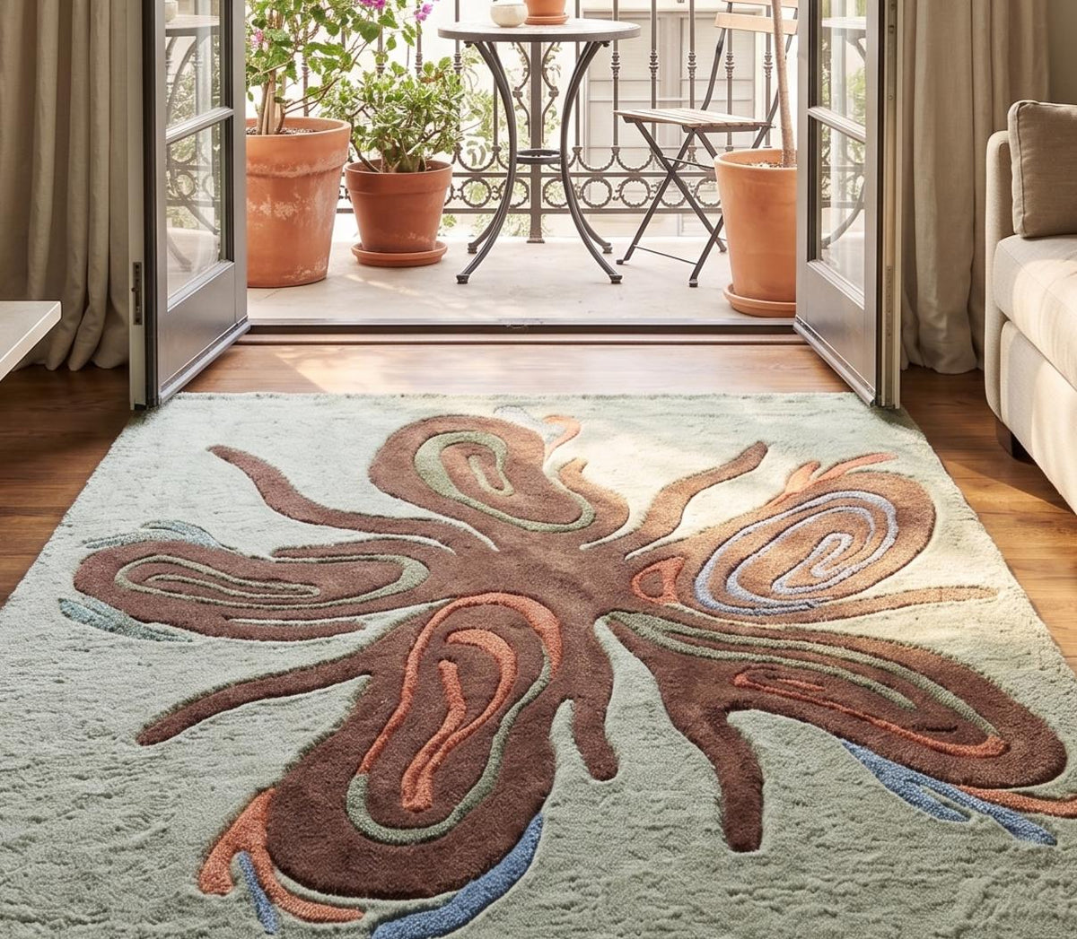 Abstract Botanical Wool Rug – Hand Tufted Scandinavian Style Rug – image 8