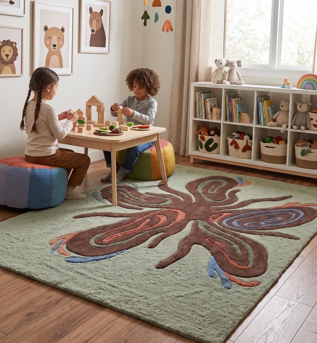 Abstract Botanical Wool Rug – Hand Tufted Scandinavian Style Rug – image 7