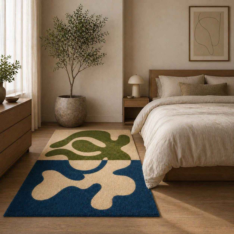 Blue Green Minimalist Wool Runner – Hand Tufted Hallway Runner Rug