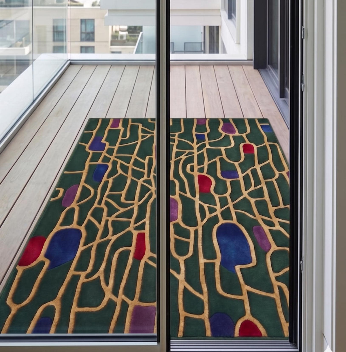 Emerald Green and Gold Geometric Rug – Hand Tufted Abstract Wool Rug – image 9