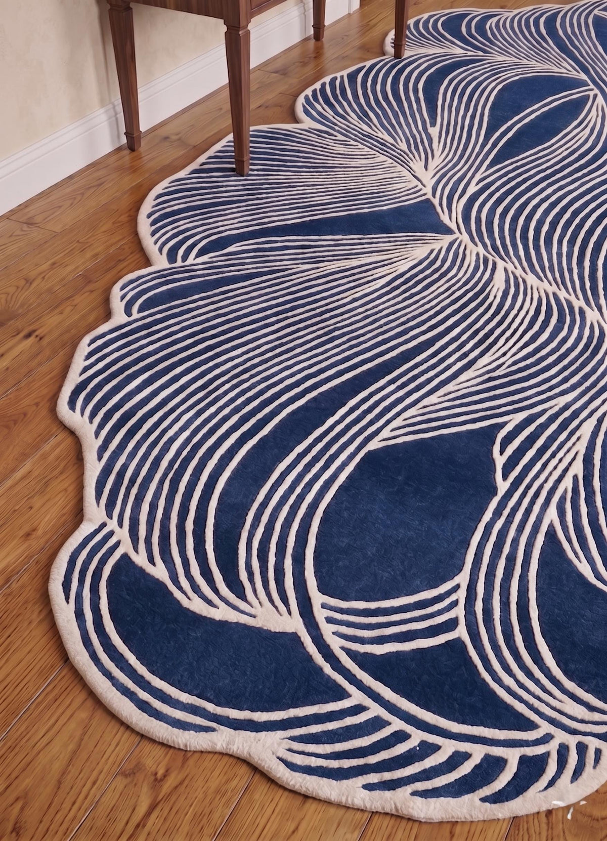 Blue Abstract Wool Runner – Hand Tufted Sculpted Hallway Runner – image 9