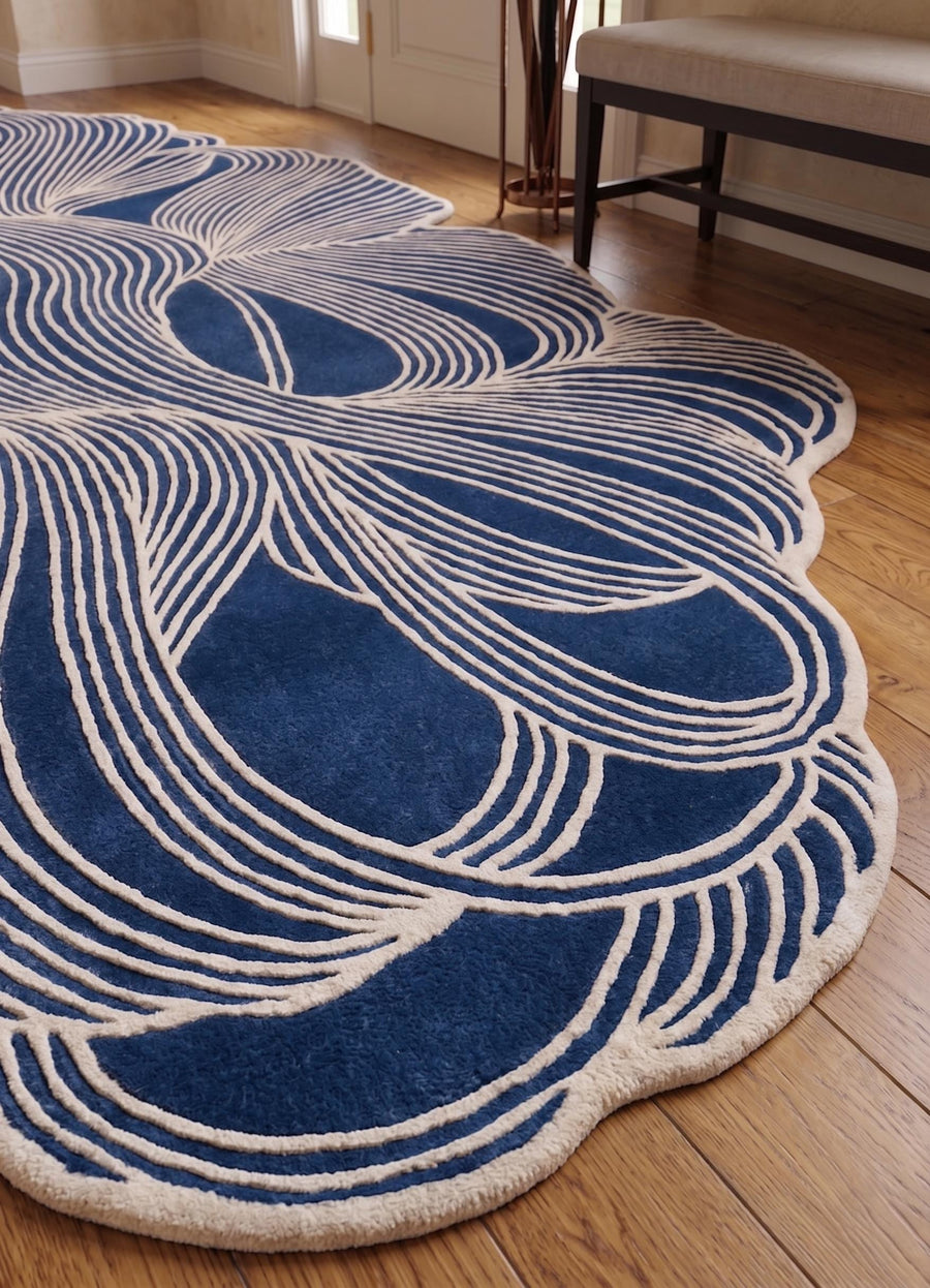 Blue Abstract Wool Runner – Hand Tufted Sculpted Hallway Runner – image 4