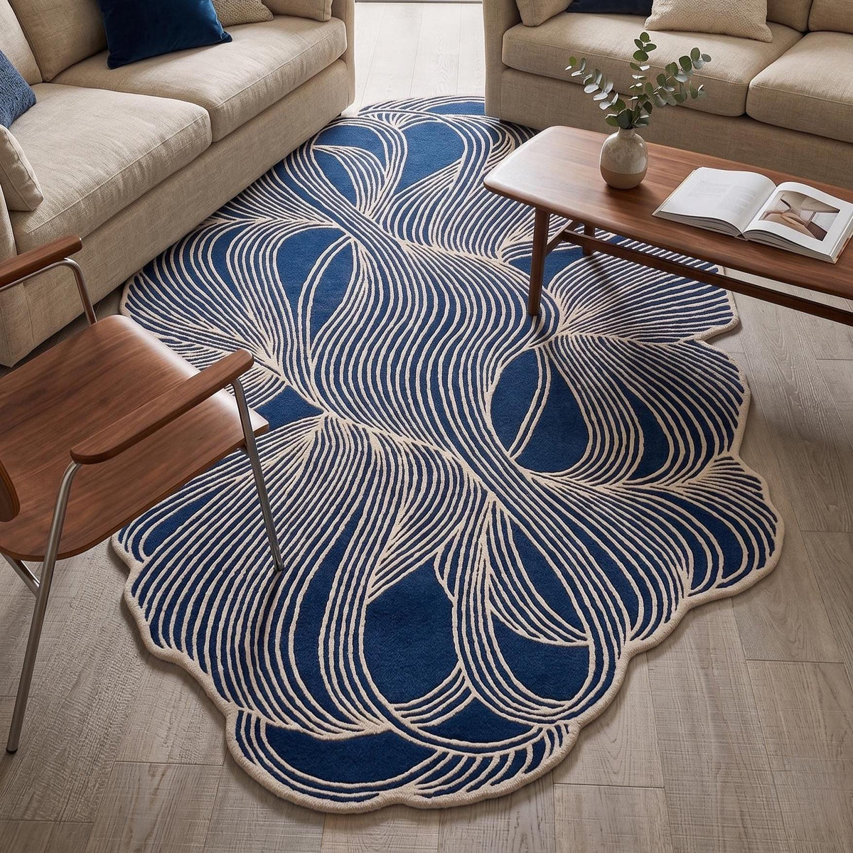 Blue Abstract Wool Runner – Hand Tufted Sculpted Hallway Runner – image 3
