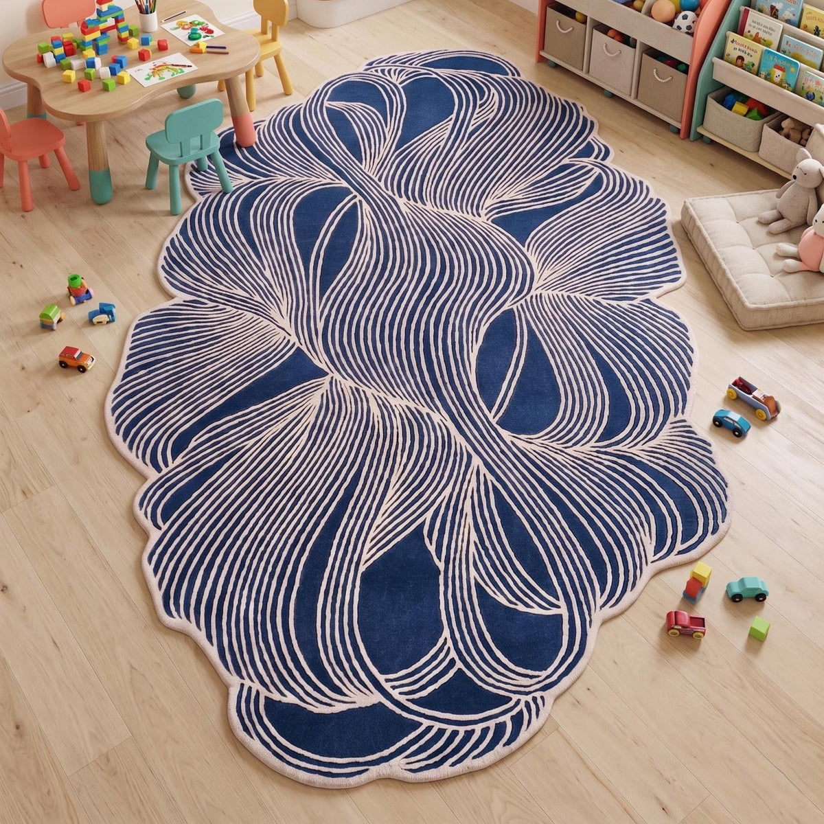 Blue Abstract Wool Runner – Hand Tufted Sculpted Hallway Runner – image 10