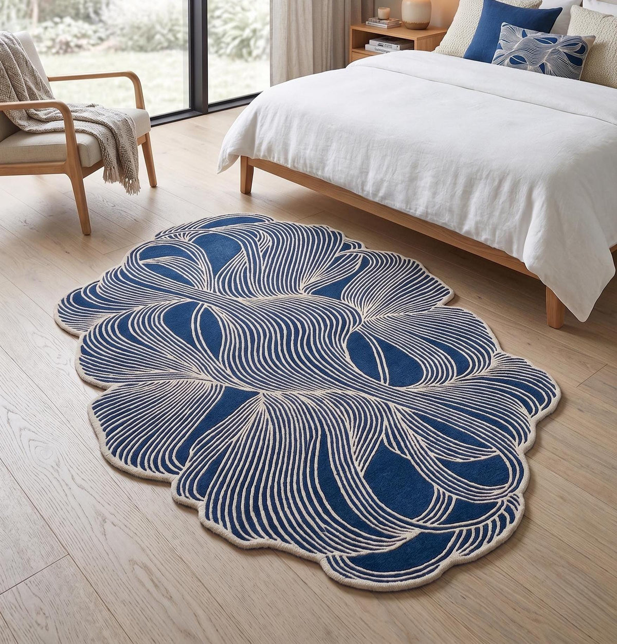 Blue Abstract Wool Runner – Hand Tufted Sculpted Hallway Runner – image 5