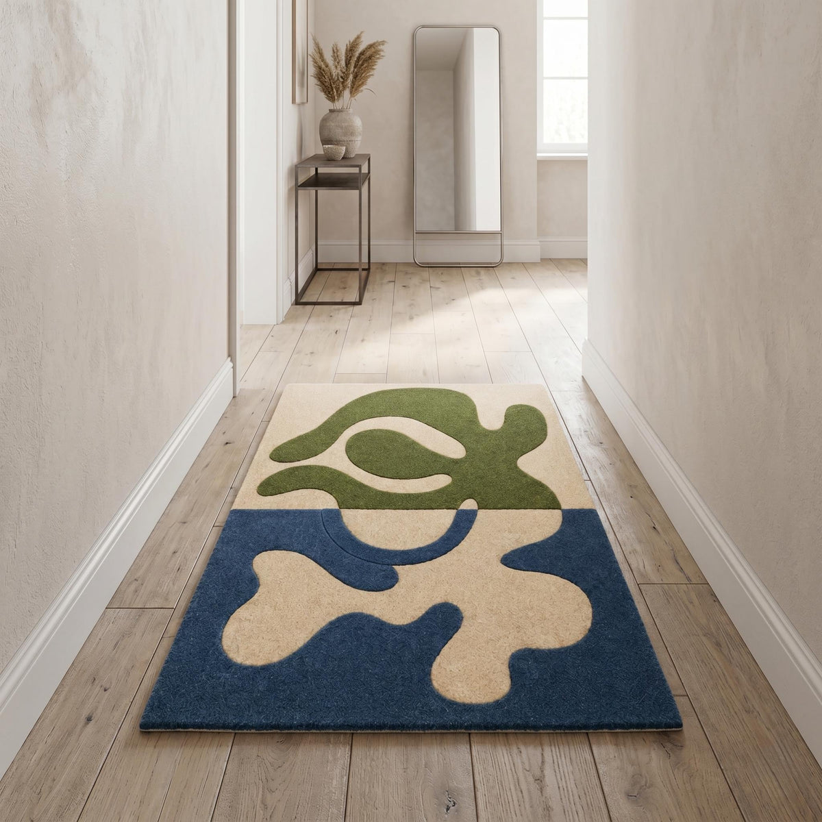 Blue Green Minimalist Wool Runner – Hand Tufted Hallway Runner Rug – image 1